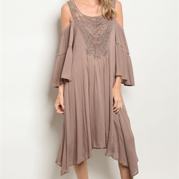 Adele Taupe Crochet Tunic Dress - Picture 1 of 2